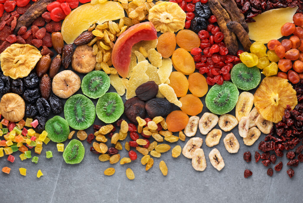 A selection of dehydrated fruit and dried fruit